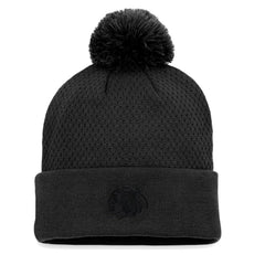 Chicago Blackhawks Fanatics Women's Authentic Pro Road Cuffed Knit Hat with Pom - Black - NHL 4465275
