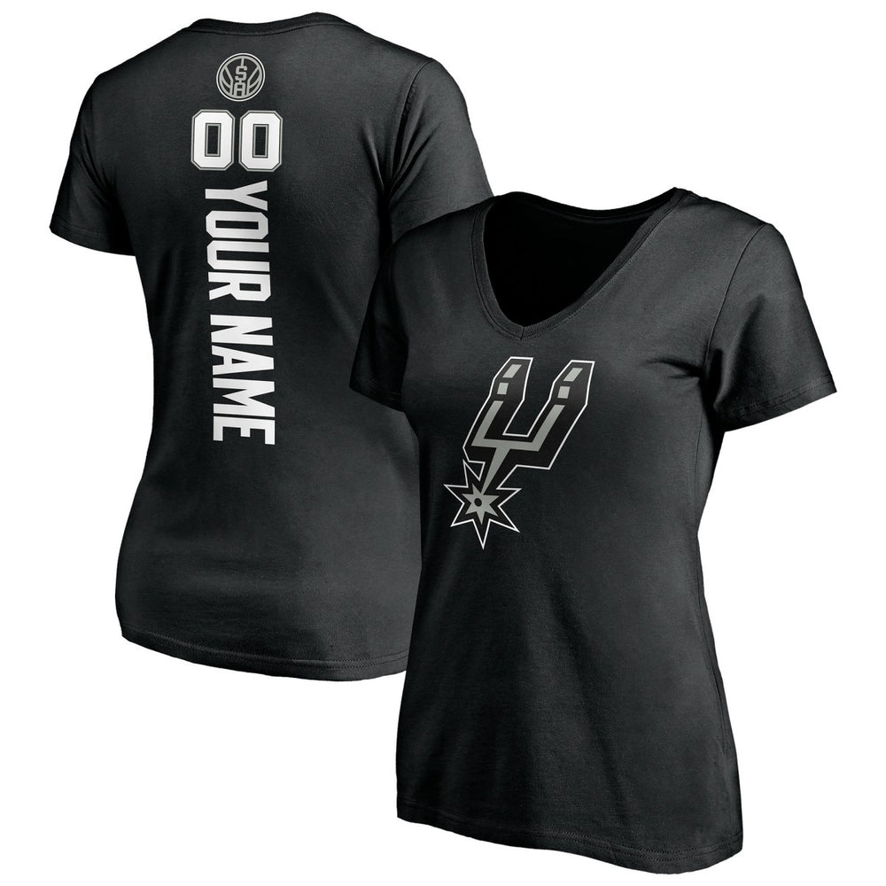 San Antonio Spurs Women's Personalized Playmaker Team V-Neck T-Shirt Black