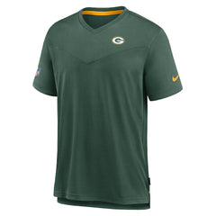 Nike Green Bay Packers Sideline Coach Chevron Lock Up Logo V-Neck Performance T-Shirt Heather Kelly Green