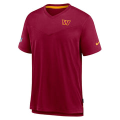 Nike Washington Commanders Sideline Coach Chevron Lock Up Logo V-Neck Performance T-Shirt Burgundy