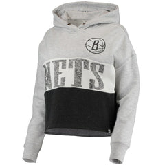 Brooklyn Nets '47 Women's Lizzy Cutoff Pullover Hoodie Heathered Gray/Heathered Black | 47 brand Lifestyle