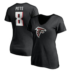 Fanatics Kyle Pitts Atlanta Falcons Women's Player Icon Name & Number V-Neck T-Shirt Black