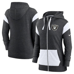 Nike Las Vegas Raiders Women's Plus Size Monaco Full-Zip Lightweight Hoodie Heather Black/White