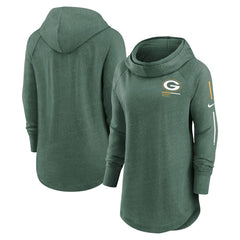 Nike Green Bay Packers Women's Minimal Statement Lightweight Raglan Funnel Neck Pullover Hoodie Heather Green