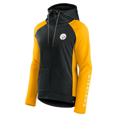 Fanatics Pittsburgh Steelers Women's End Around Lightweight Raglan Full-Zip Hoodie Jacket Black/Gold