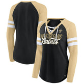 Fanatics New Orleans Saints Women's True to Form Raglan Lace-Up V-Neck Long Sleeve T-Shirt Black/Gold