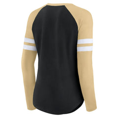 Fanatics New Orleans Saints Women's True to Form Raglan Lace-Up V-Neck Long Sleeve T-Shirt Black/Gold