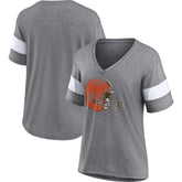 Fanatics Cleveland Browns Women's Distressed Team Tri-Blend V-Neck T-Shirt Heathered Gray/White