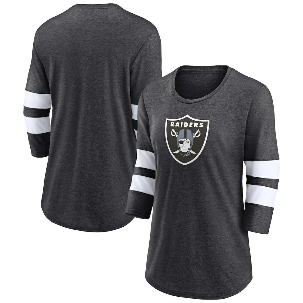 Fanatics Las Vegas Raiders Women's Primary Logo 3/4 Sleeve Scoop Neck T-Shirt Heathered Charcoal
