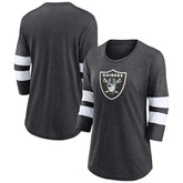 Fanatics Las Vegas Raiders Women's Primary Logo 3/4 Sleeve Scoop Neck T-Shirt Heathered Charcoal