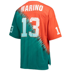 Mitchell & Ness Dan Marino Miami Dolphins Retired Player Name & Number Diagonal Tie-Dye V-Neck T-Shirt Orange/Aqua