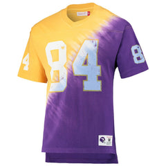 Mitchell & Ness Randy Moss Minnesota Vikings Retired Player Name & Number Diagonal Tie-Dye V-Neck T-Shirt Gold/Purple