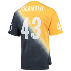 Mitchell & Ness Troy Polamalu Pittsburgh Steelers Retired Player Name & Number Diagonal Tie-Dye V-Neck T-Shirt Gold/Black