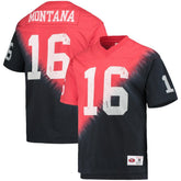 Mitchell & Ness Joe Montana San Francisco 49ers Retired Player Name & Number Diagonal Tie-Dye V-Neck T-Shirt Black/Red