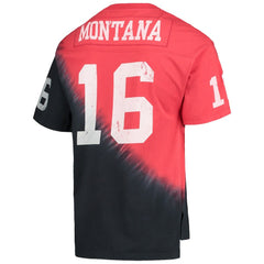 Mitchell & Ness Joe Montana San Francisco 49ers Retired Player Name & Number Diagonal Tie-Dye V-Neck T-Shirt Black/Red