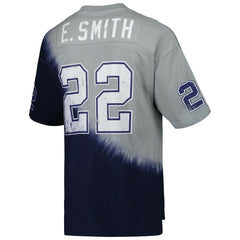 Mitchell & Ness Emmitt Smith Dallas Cowboys Retired Player Name & Number Diagonal Tie-Dye V-Neck T-Shirt Navy/Gray