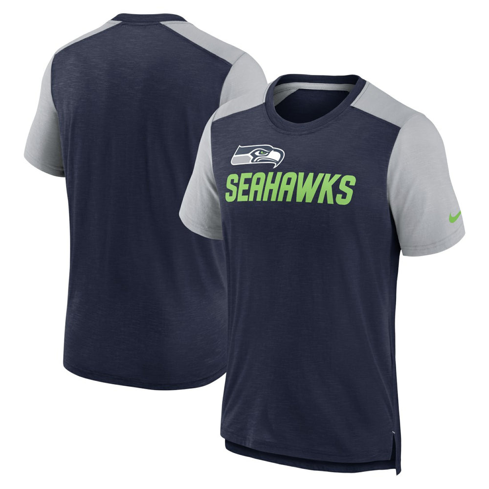 Nike Seattle Seahawks Color Block Team Name T-Shirt Heathered College Navy/Heathered Gray