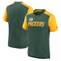 Nike Green Bay Packers Color Block Team Name T-Shirt Heathered Green/Heathered Gold