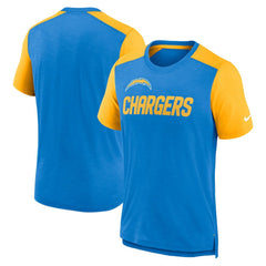Nike Los Angeles Chargers Color Block Team Name T-Shirt Heathered Powder Blue/Heathered Gold