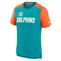 Nike Miami Dolphins Color Block Team Name T-Shirt Heathered Aqua/Heathered Orange