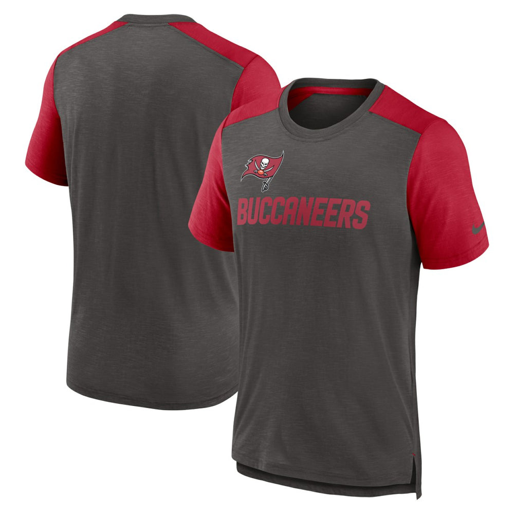 Nike Tampa Bay Buccaneers Color Block Team Name T-Shirt Heathered Pewter/Heathered Red