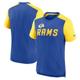 Nike Los Angeles Rams Color Block Team Name T-Shirt Heathered Royal/Heathered Gold