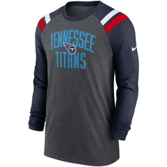 Nike Tennessee Titans Tri-Blend Raglan Athletic Long Sleeve Fashion T-Shirt Heathered Charcoal/Navy