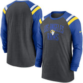 Nike Los Angeles Rams Tri-Blend Raglan Athletic Long Sleeve Fashion T-Shirt Heathered Charcoal/Royal