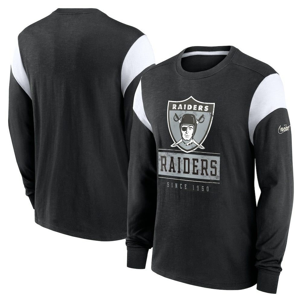 Nike Oakland Raiders Rewind Playback Helmet Long Sleeve T-Shirt Heather Black