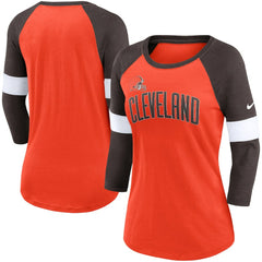 Nike Cleveland Browns Women's Football Pride Slub 3/4 Raglan Sleeve T-Shirt Heathered Orange/Brown