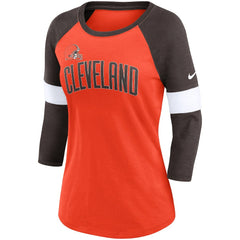 Nike Cleveland Browns Women's Football Pride Slub 3/4 Raglan Sleeve T-Shirt Heathered Orange/Brown