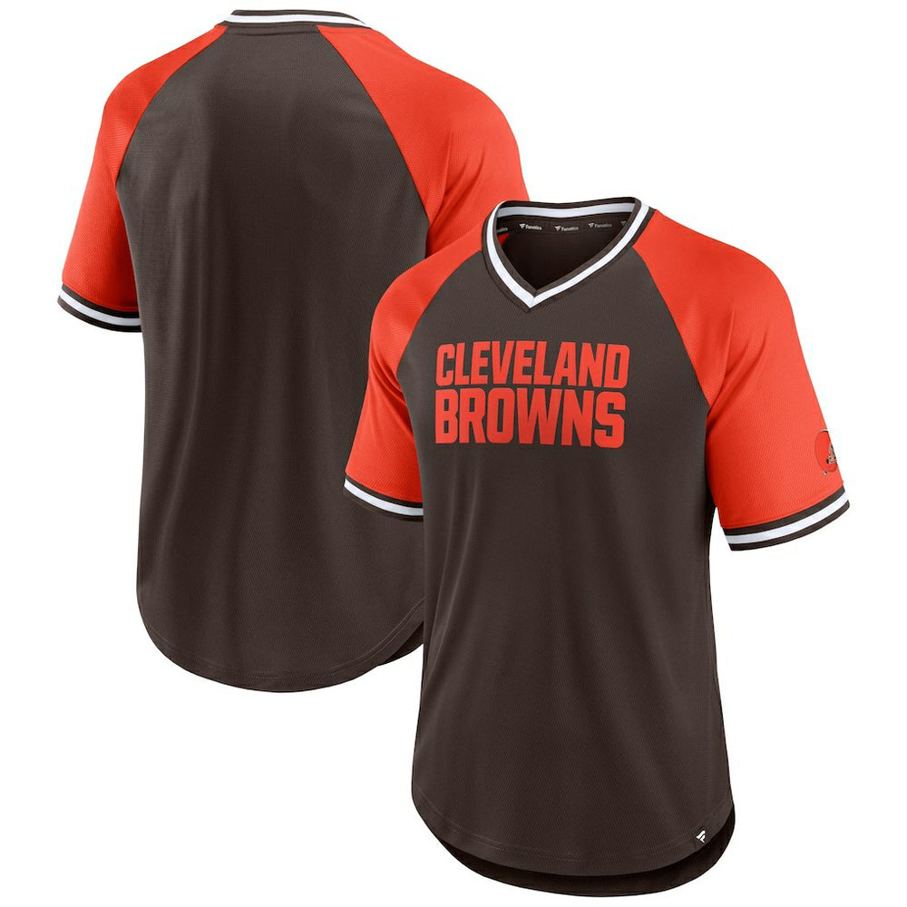 Fanatics Cleveland Browns Second Wind Raglan V-Neck T-Shirt Brown/Orange