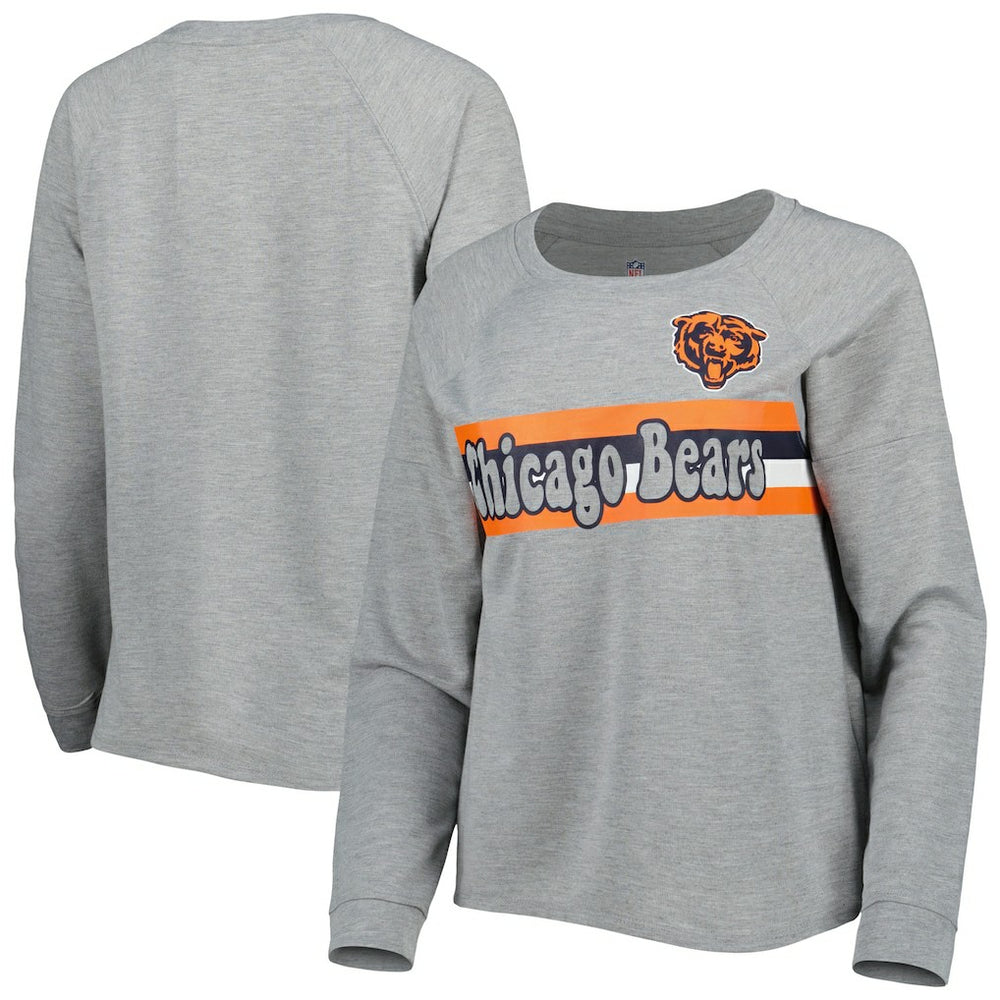 Chicago Bears Juniors All Striped Up Raglan Long Sleeve T-Shirt Heathered Gray