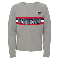New England Patriots Juniors All Striped Up Raglan Long Sleeve T-Shirt Heathered Gray