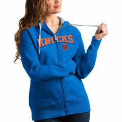 New York Knicks Antigua Women's Team Victory Full-Zip Hoodie Blue