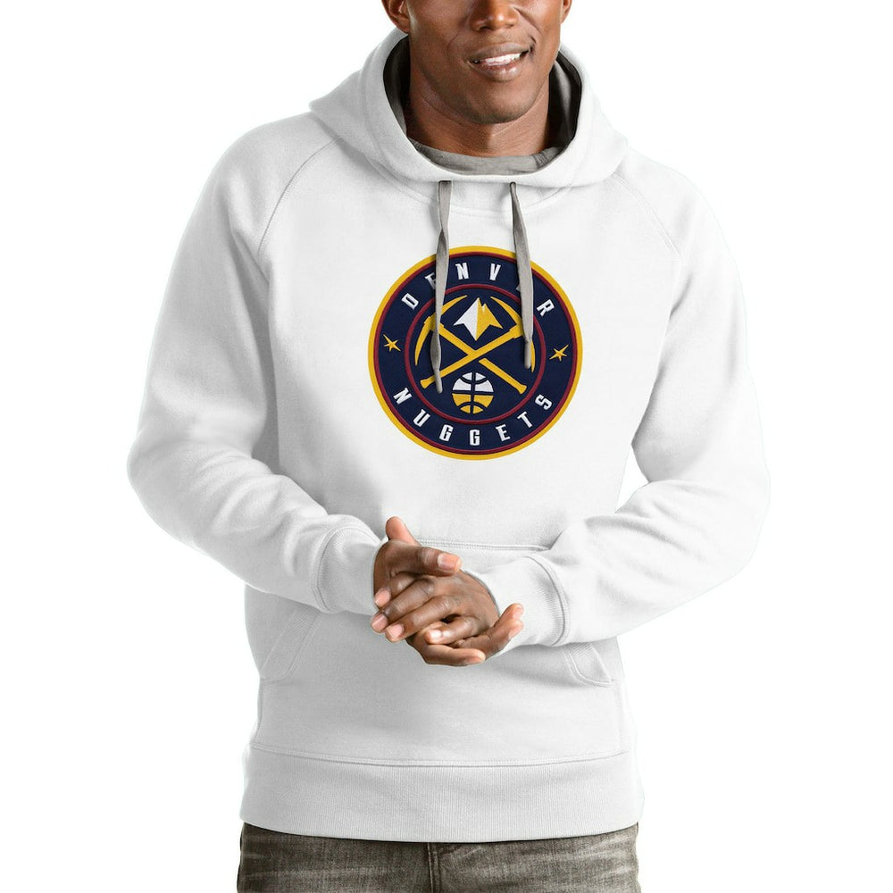 Denver Nuggets Antigua Logo Victory Pullover Hoodie White