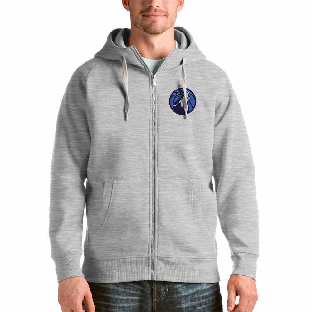 Minnesota Timberwolves Antigua Logo Victory Full-Zip Hoodie Heathered Gray