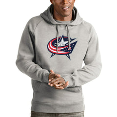 Columbus Blue Jackets Antigua Logo Victory Pullover Hoodie - Heathered Gray - NHL 4571963
