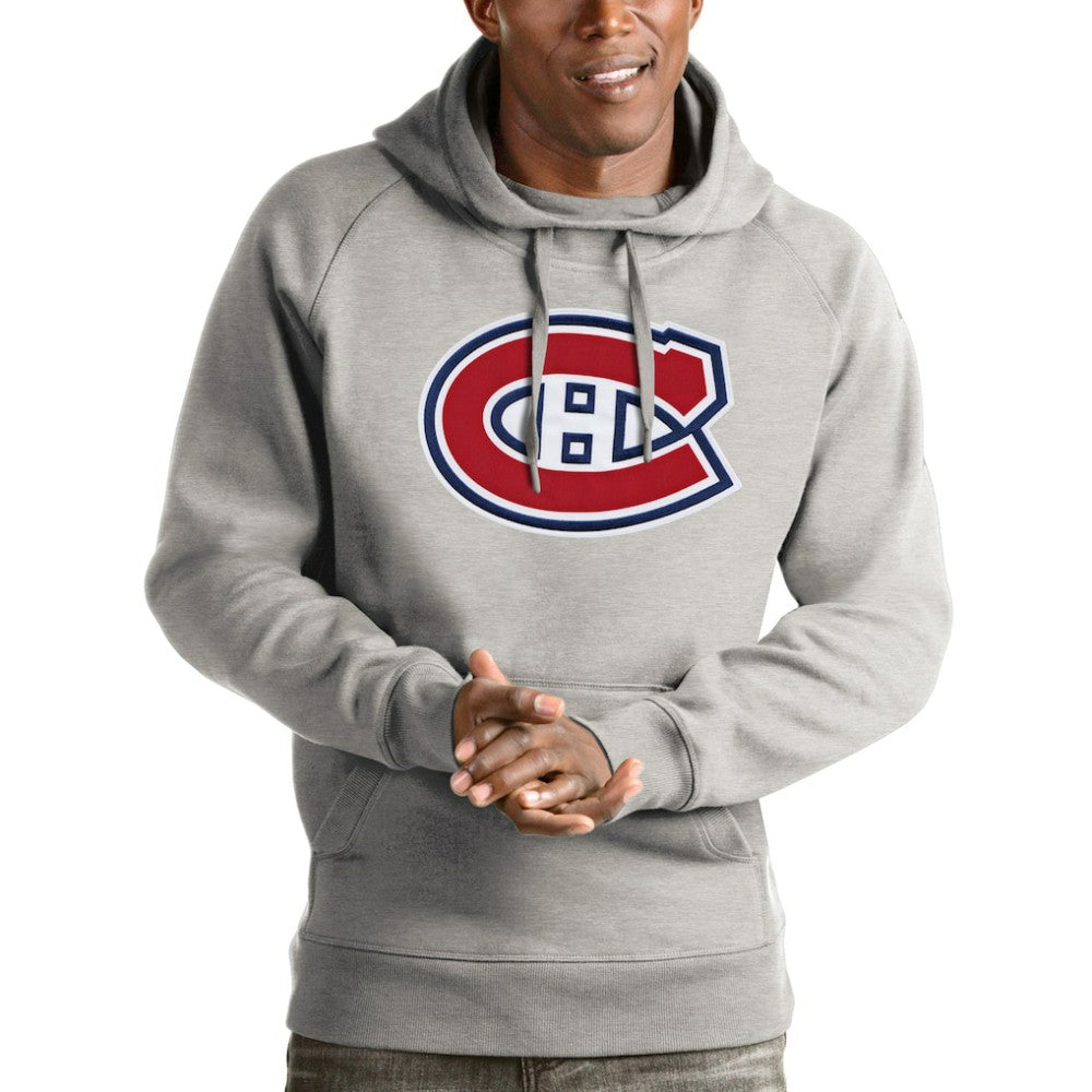 Montreal Canadiens Antigua Logo Victory Pullover Hoodie - Heathered Gray - NHL 4572003