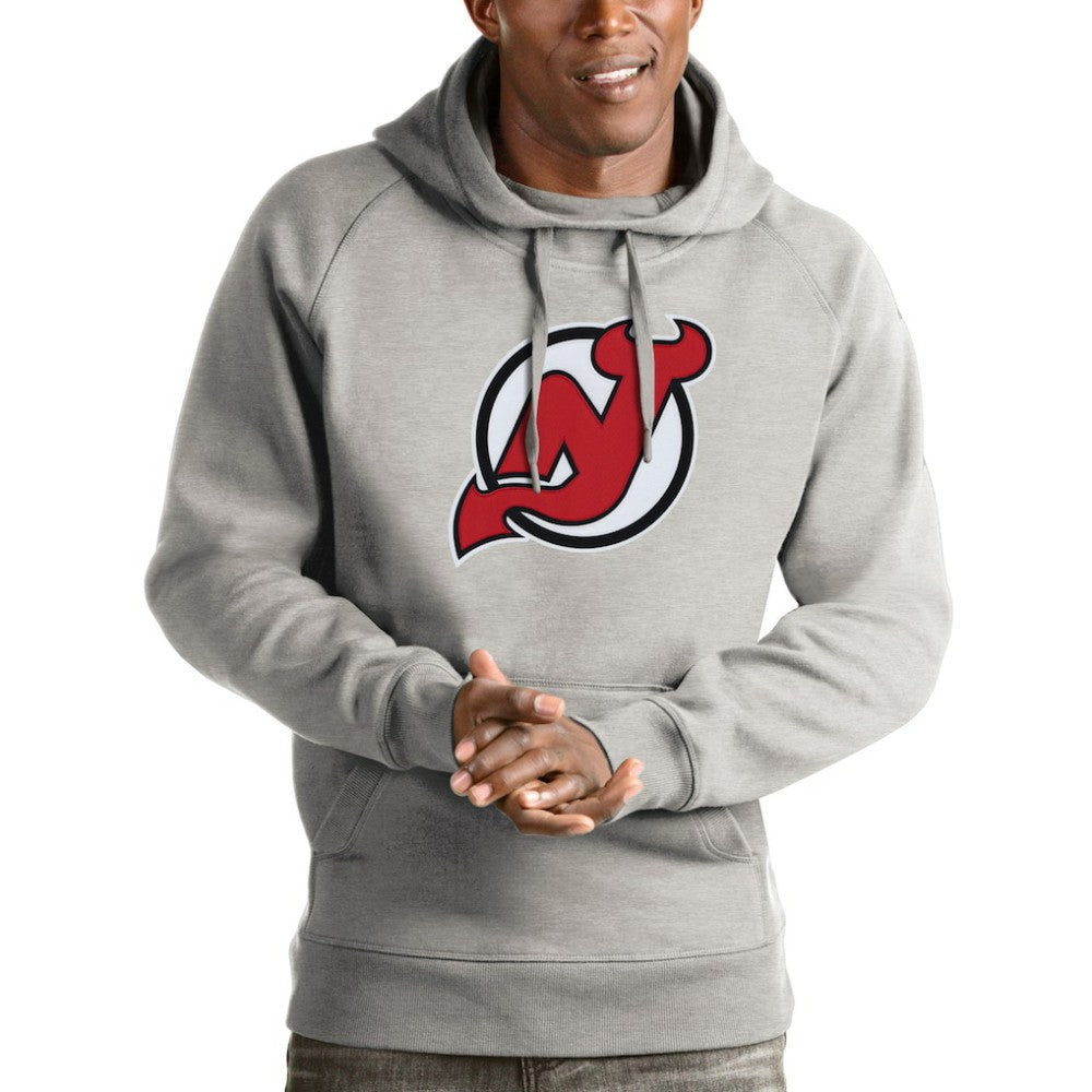 New Jersey Devils Antigua Logo Victory Pullover Hoodie - Heathered Gray - NHL 4572015
