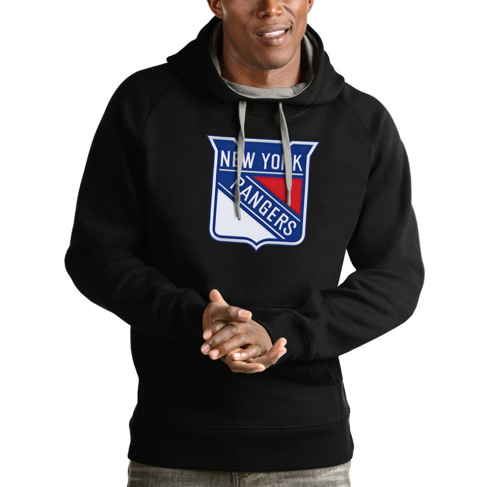 New York Rangers Antigua Logo Victory Pullover Hoodie - Black - NHL 4572027