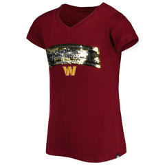 Washington Commanders New Era Girls Youth Reverse Sequin Wordmark V-Neck T-Shirt Burgundy