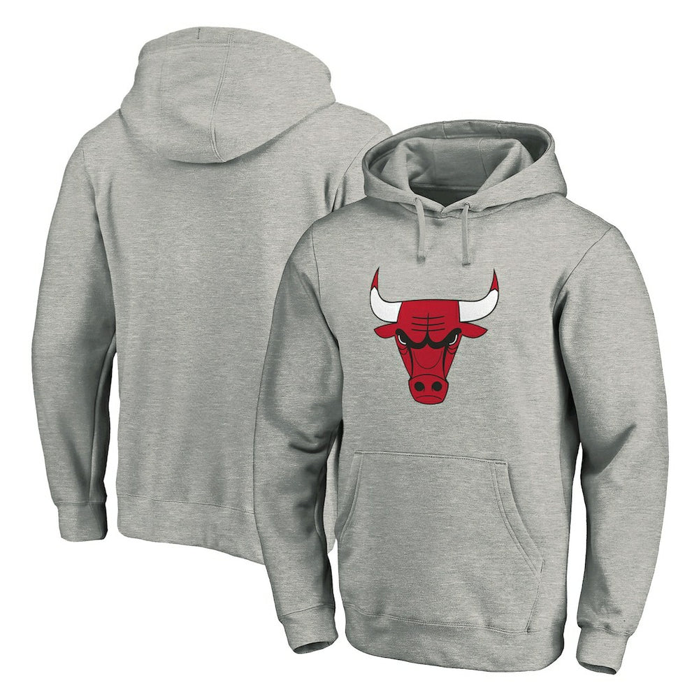 Chicago Bulls Primary Mascot Logo Pullover Hoodie Heathered Gray