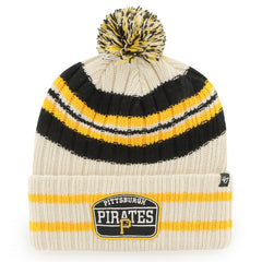 Pittsburgh Pirates '47 Home Patch Cuffed Knit Hat with Pom - Natural - 47 brand Lifestyle