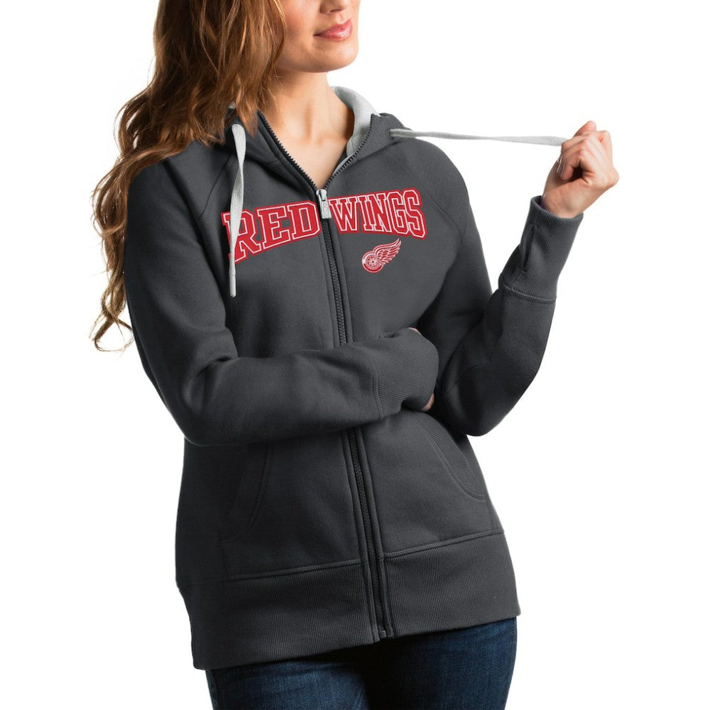 Detroit Red Wings Antigua Women's Wordmark Victory Full-Zip Hoodie - Charcoal - NHL 4627258