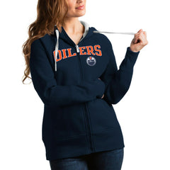 Edmonton Oilers Antigua Women's Wordmark Victory Full-Zip Hoodie - Navy - NHL 4627266