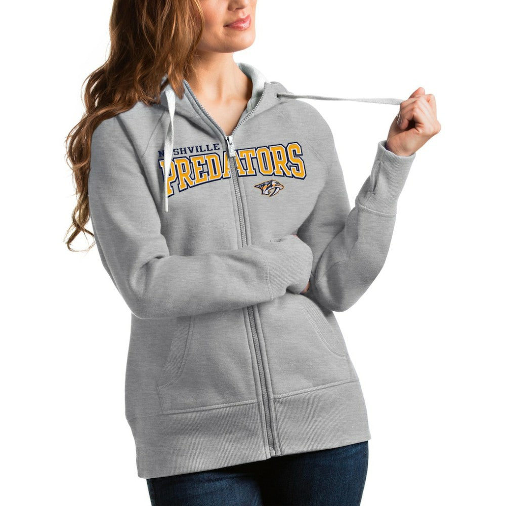 Nashville Predators Antigua Women's Wordmark Victory Full-Zip Hoodie - Heathered Gray - NHL 4627295