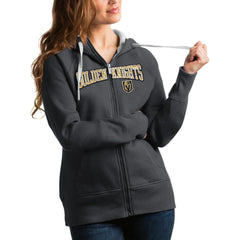 Vegas Golden Knights Antigua Women's Wordmark Victory Full-Zip Hoodie - Charcoal - NHL 4627366