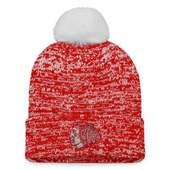 Chicago Blackhawks Fanatics Women's Glimmer Cuffed Knit Hat with Pom - Red - NHL 4630463