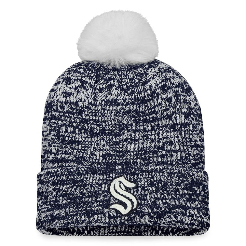 Seattle Kraken Fanatics Women's Glimmer Cuffed Knit Hat with Pom - Deep Sea Blue - NHL 4630481